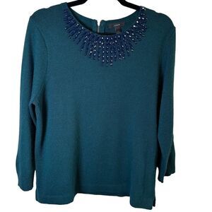 J. Crew- Emerald Green Jeweled Starburst Wool/ Rabbit Hair Blend Sweater, Large